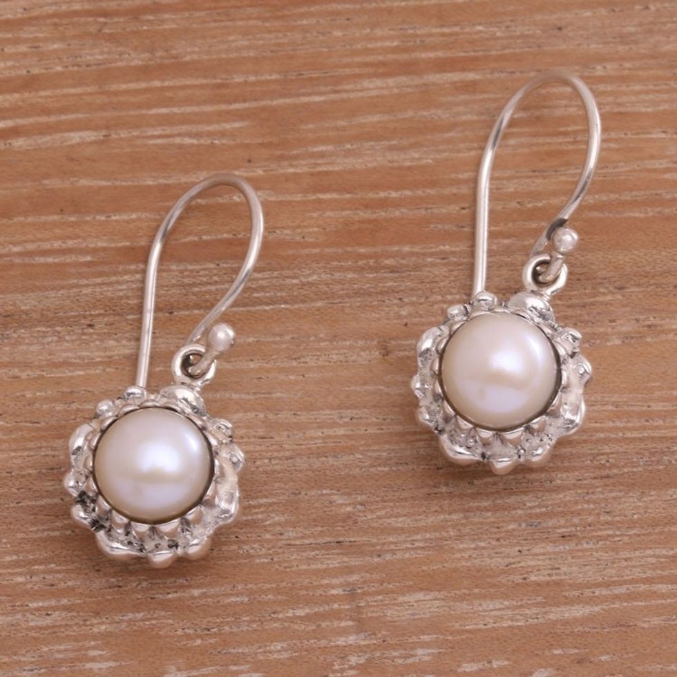 Lotus Flower Cultured Pearl Pendant Necklace from Bali 'Little Lotus'