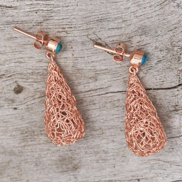 Alternate image for Drop-Shaped Rose Gold Plated Magnesite Earrings from Bali Nested Rain