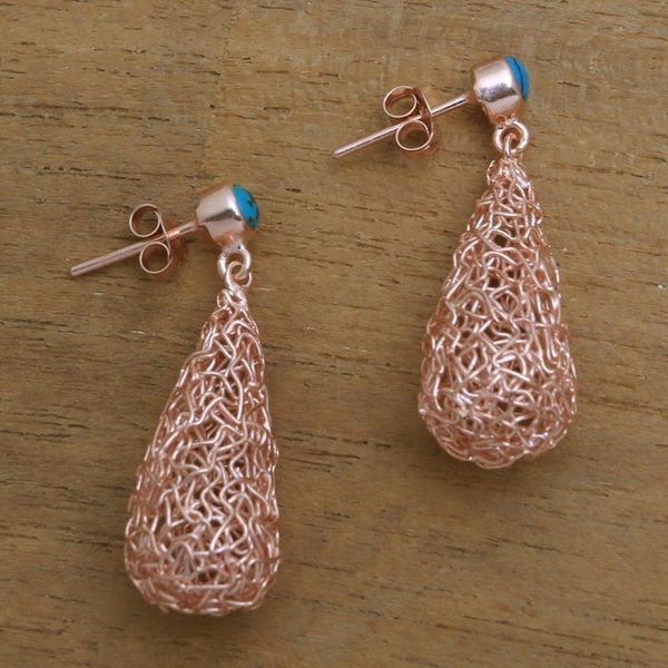 Alternate image for Drop-Shaped Rose Gold Plated Magnesite Earrings from Bali Nested Rain