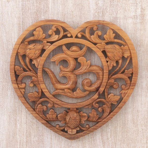 Alternate image for Hand Carved Balinese Om Motif Wood Wall Relief Panel Om Love
