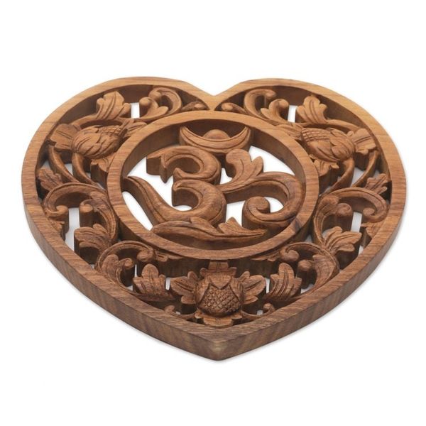 Alternate image for Hand Carved Balinese Om Motif Wood Wall Relief Panel Om Love