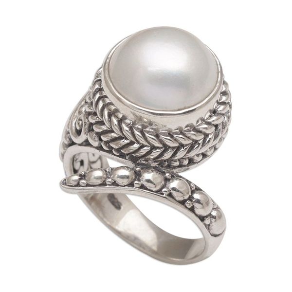 Alternate image for Handmade 925 Sterling Silver Cultured Pearl Snake Ring Coiled Asp