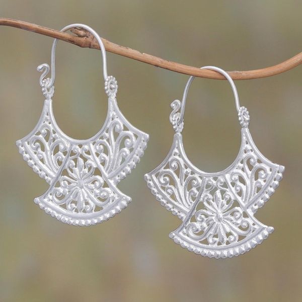 Alternate image for Curved Silver Plated Drop Earrings from Bali Alam Kintamani