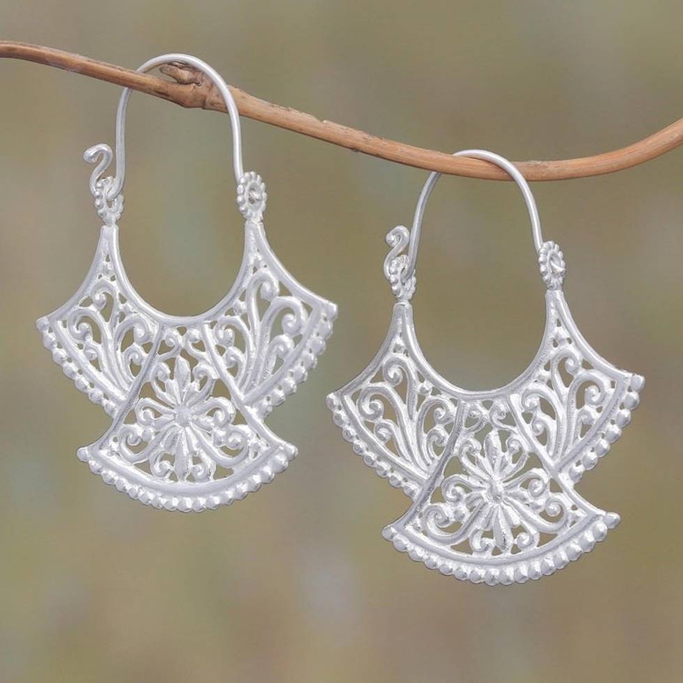 Curved Silver Plated Drop Earrings from Bali 'Alam Kintamani'