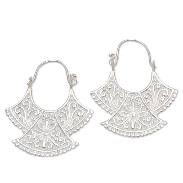 Alternate image for Curved Silver Plated Drop Earrings from Bali Alam Kintamani