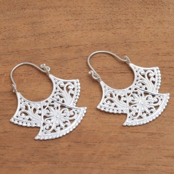Alternate image for Curved Silver Plated Drop Earrings from Bali Alam Kintamani