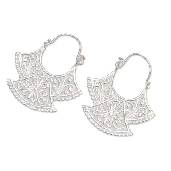 Alternate image for Curved Silver Plated Drop Earrings from Bali Alam Kintamani