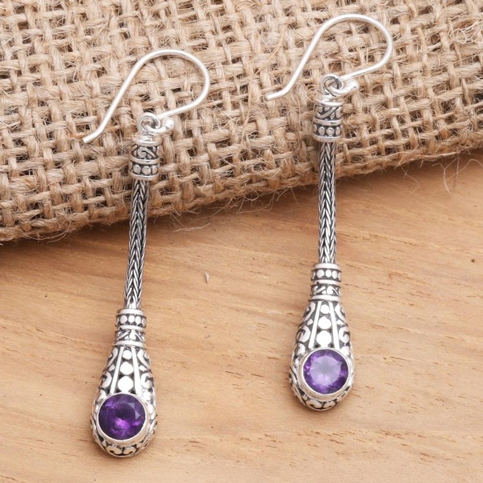 Faceted Amethyst Dangle Earrings from Bali 'Tears of a Goddess'