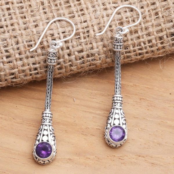 Alternate image for Faceted Amethyst Dangle Earrings from Bali Tears of a Goddess