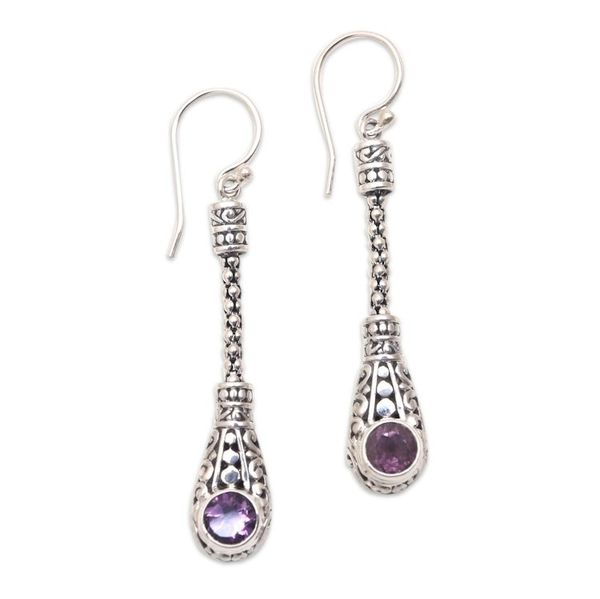 Alternate image for Faceted Amethyst Dangle Earrings from Bali Tears of a Goddess