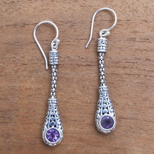 Alternate image for Faceted Amethyst Dangle Earrings from Bali Tears of a Goddess