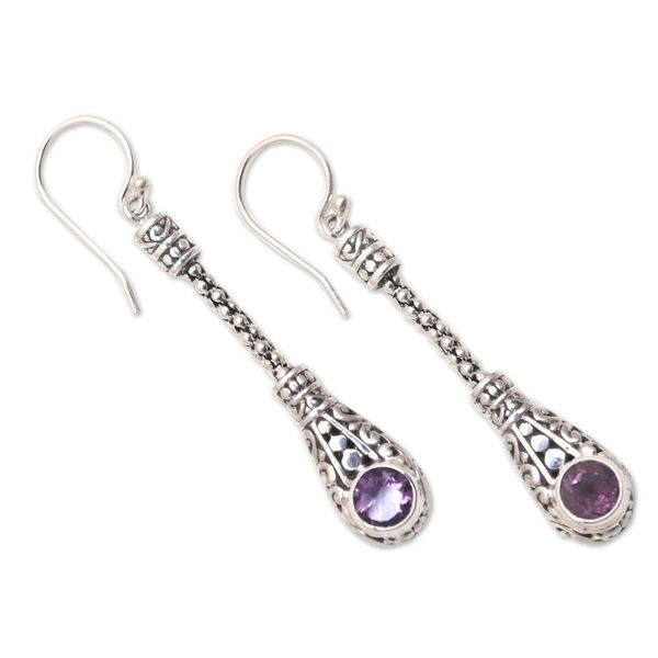 Alternate image for Faceted Amethyst Dangle Earrings from Bali Tears of a Goddess