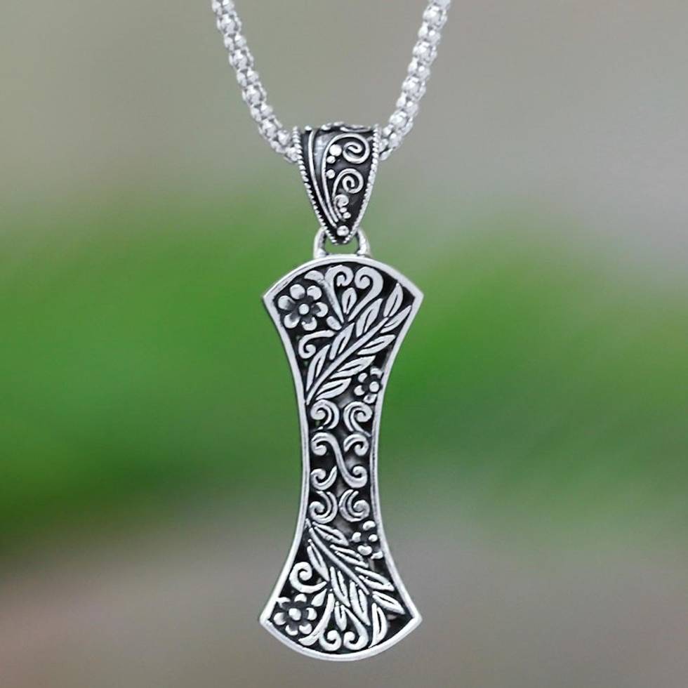 Floral Sterling Silver Pendant Necklace from Java 'Petals Crest'