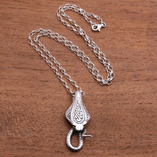 Alternate image for Mens Sterling Silver Cobra Snake Pendant Necklace from Bali Mighty Cobra