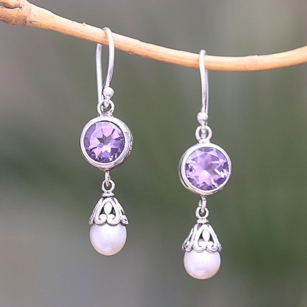 Alternate image for Amethyst and Cultured Pearl Dangle Earrings from Bali Fruit of Light