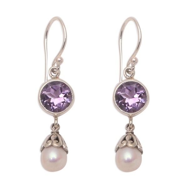 Alternate image for Amethyst and Cultured Pearl Dangle Earrings from Bali Fruit of Light