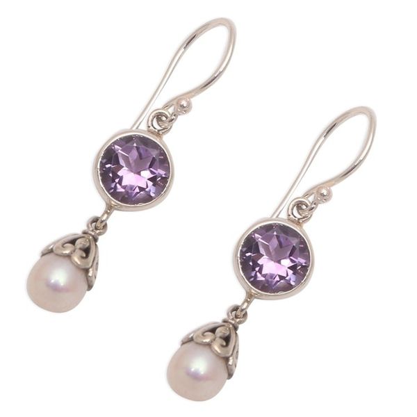 Alternate image for Amethyst and Cultured Pearl Dangle Earrings from Bali Fruit of Light