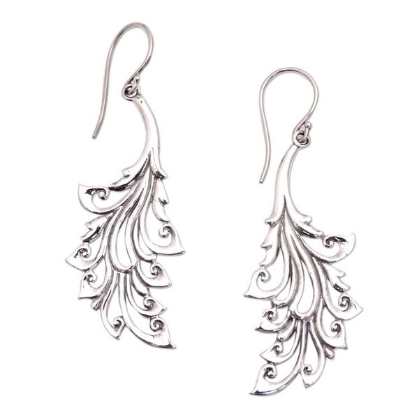 Alternate image for Curl Pattern Sterling Silver Dangle Earrings from Bali Bladed Curls