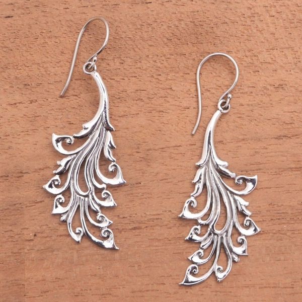 Alternate image for Curl Pattern Sterling Silver Dangle Earrings from Bali Bladed Curls
