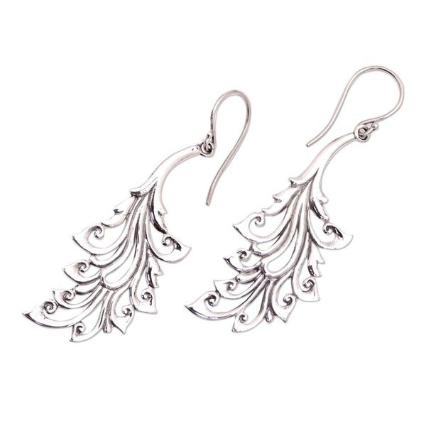 Alternate image for Curl Pattern Sterling Silver Dangle Earrings from Bali Bladed Curls