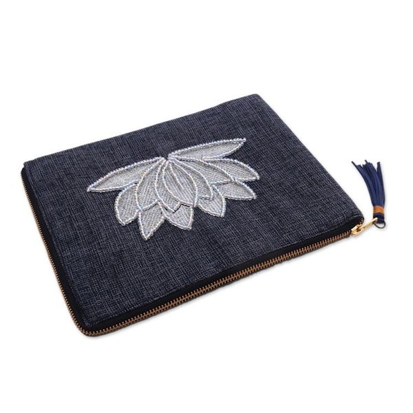 Alternate image for Floral Embellished Jute Coin Purse in Midnight from Java Gods Grace in Midnight