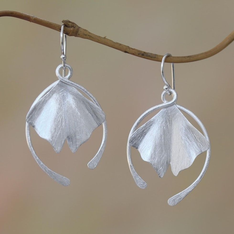 Flower Petal Sterling Silver Dangle Earrings from Bali 'Flying Petals'