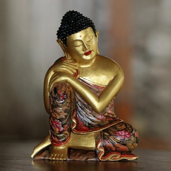 Alternate image for Gold-Tone Floral Wood Buddha Sculpture from Bali Buddha Garden