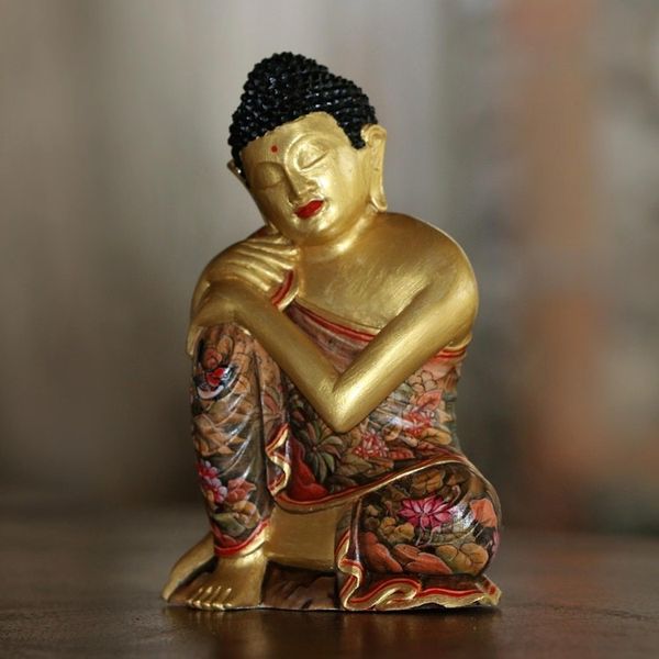 Alternate image for Gold-Tone Floral Wood Buddha Sculpture from Bali Buddha Garden