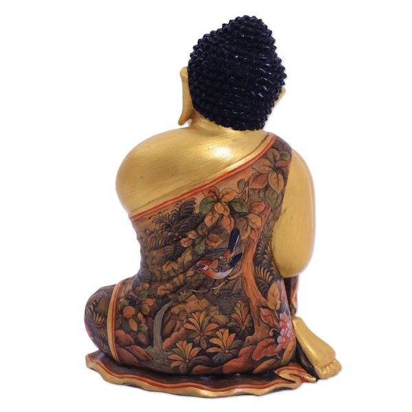 Alternate image for Gold-Tone Floral Wood Buddha Sculpture from Bali Buddha Garden
