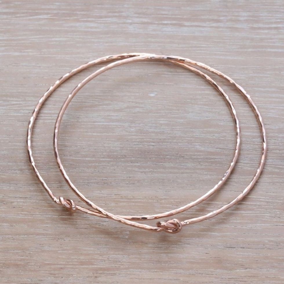 Pair of Rose Gold Plated Sterling Silver Bangle Bracelets 'Knotted Gold'