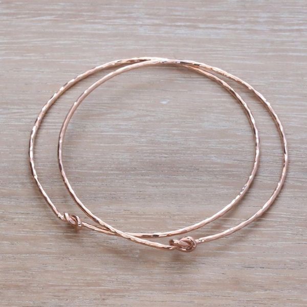 Alternate image for Pair of Rose Gold Plated Sterling Silver Bangle Bracelets Knotted Gold