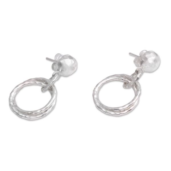 Alternate image for Circular Sterling Silver Dangle Earrings from Bali Glistening Hoops