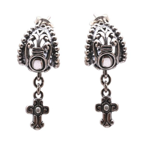 Alternate image for Sterling Silver Cross Dangle Earrings from Bali Celuk Cross