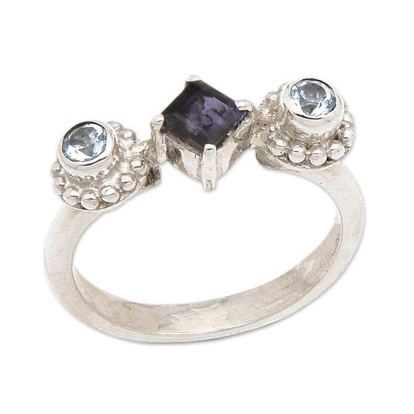 Alternate image for Sterling Silver Blue Topaz and Iolite Faceted Cocktail Ring Cool Trio
