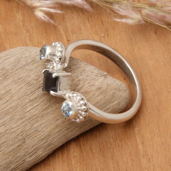 Alternate image for Sterling Silver Blue Topaz and Iolite Faceted Cocktail Ring Cool Trio