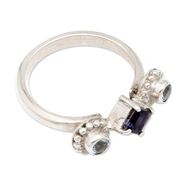 Alternate image for Sterling Silver Blue Topaz and Iolite Faceted Cocktail Ring Cool Trio