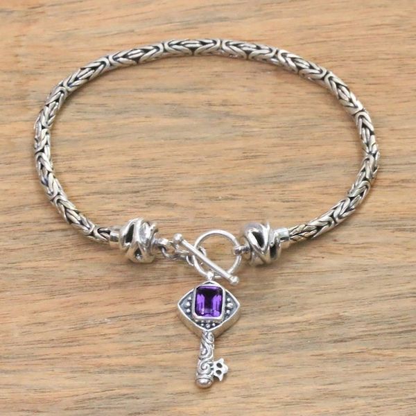 Alternate image for Handcrafted Amethyst and Sterling Silver Key Charm Bracelet Beauty Unlocked