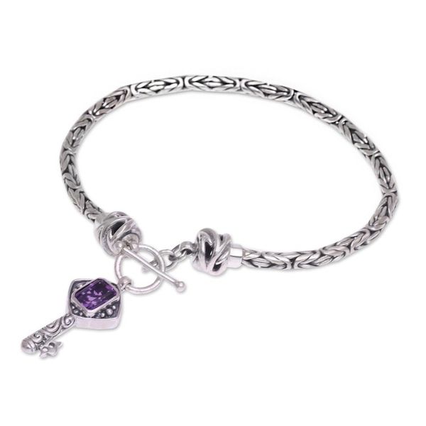 Alternate image for Handcrafted Amethyst and Sterling Silver Key Charm Bracelet Beauty Unlocked