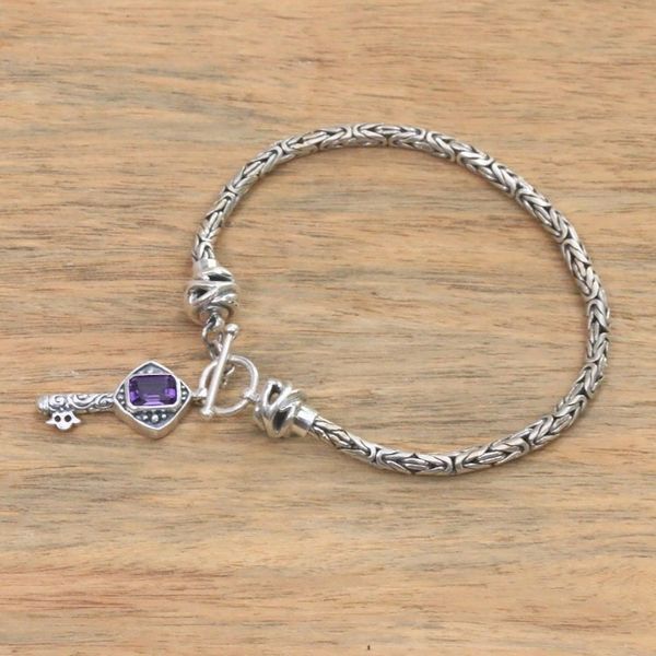 Alternate image for Handcrafted Amethyst and Sterling Silver Key Charm Bracelet Beauty Unlocked