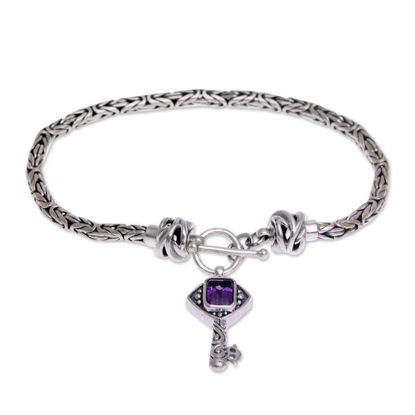 Alternate image for Handcrafted Amethyst and Sterling Silver Key Charm Bracelet Beauty Unlocked