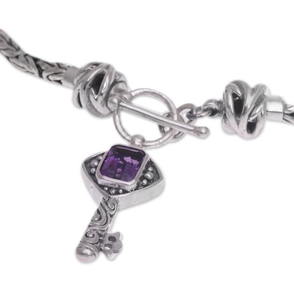 Alternate image for Handcrafted Amethyst and Sterling Silver Key Charm Bracelet Beauty Unlocked