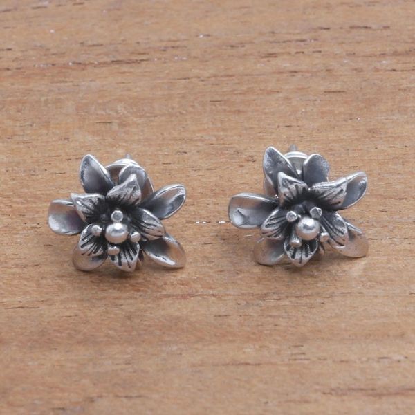 Alternate image for Sterling Silver Lotus Flower Stud Earrings from Bali Dreamy Lotus