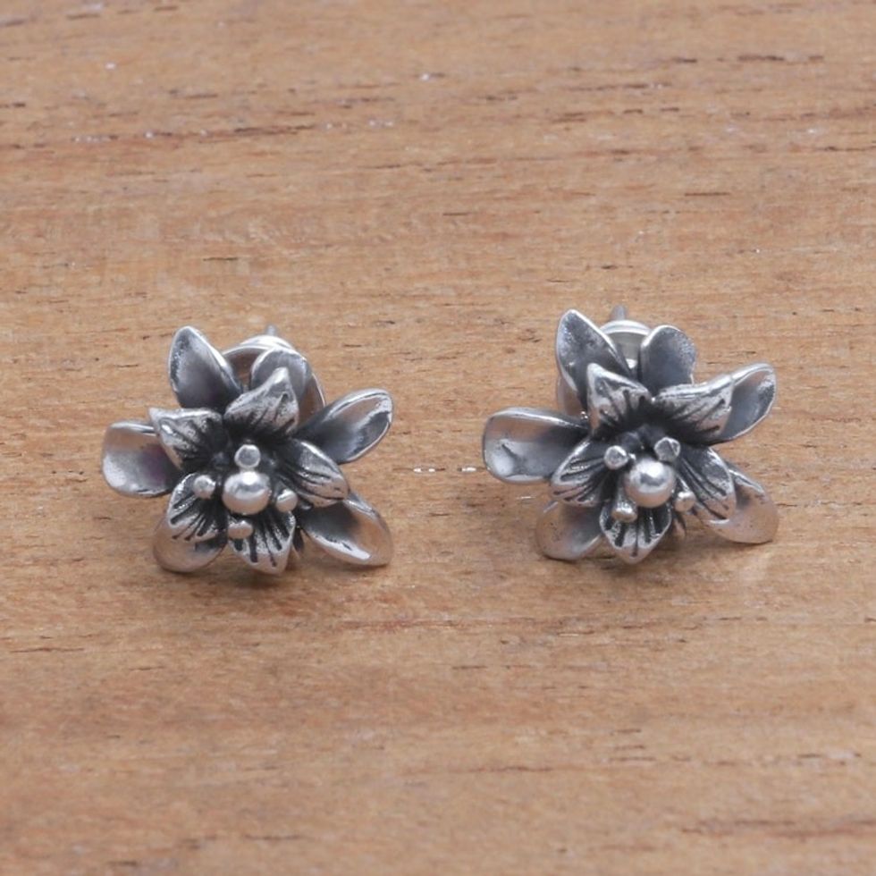 Sterling Silver Lotus Flower Stud Earrings from Bali 'Dreamy Lotus'