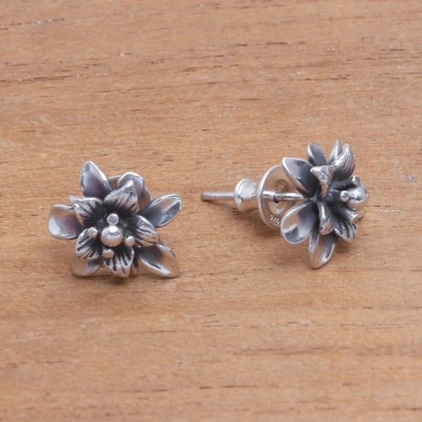 Alternate image for Sterling Silver Lotus Flower Stud Earrings from Bali Dreamy Lotus