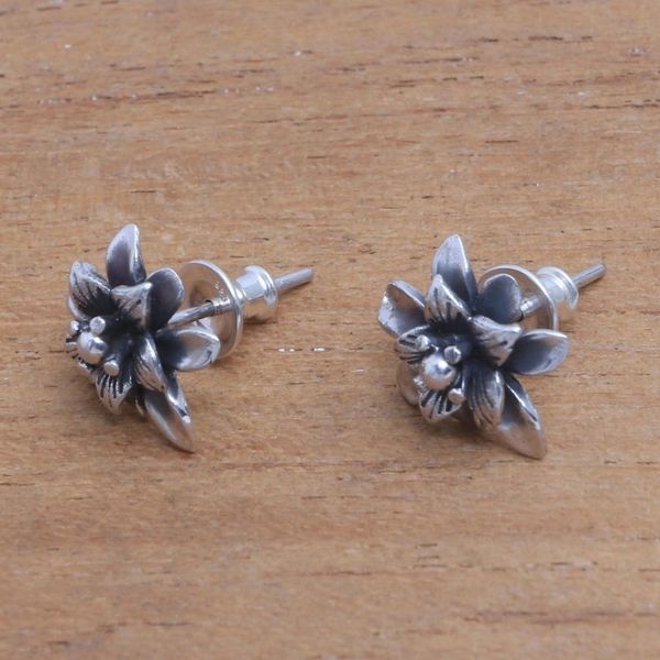 Alternate image for Sterling Silver Lotus Flower Stud Earrings from Bali Dreamy Lotus