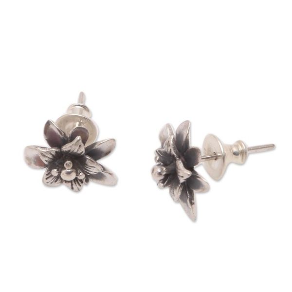 Alternate image for Sterling Silver Lotus Flower Stud Earrings from Bali Dreamy Lotus