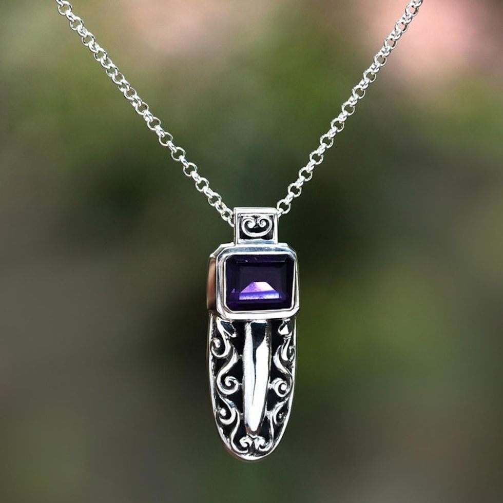Faceted Amethyst Pendant Necklace from Bali 'Glittering Mystique'