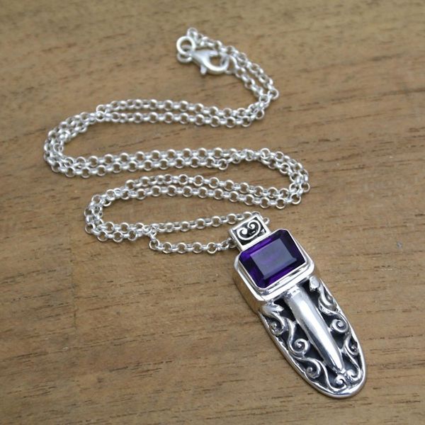 Alternate image for Faceted Amethyst Pendant Necklace from Bali Glittering Mystique