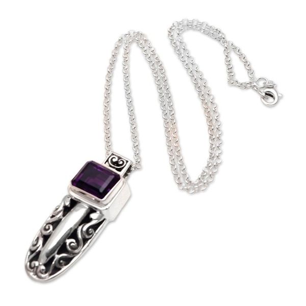 Alternate image for Faceted Amethyst Pendant Necklace from Bali Glittering Mystique