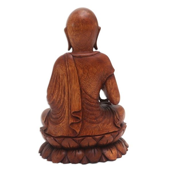 Alternate image for Handmade Suar Wood Buddha Sculpture Hand Carved in Bali Praying Buddha